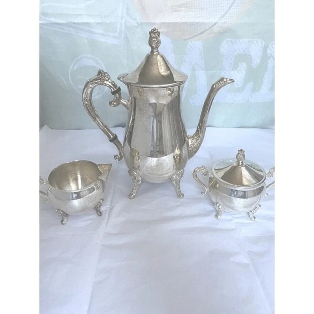 Vintage Leonard Co Silver-plated 3 Piece Coffee/Tea Pot Sugar Creamer Set